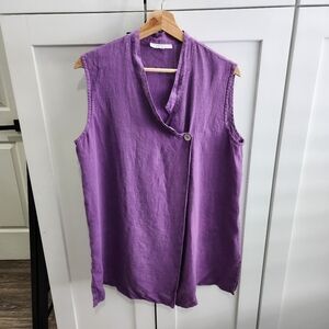Bryn Walker Dohwa Purple Vest Top Sleeveless Linen Button Closure Small